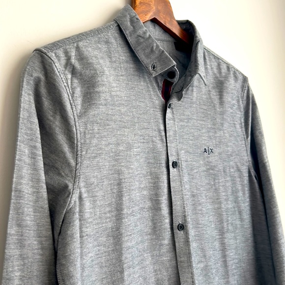 Men’s Armani Exchange Gray Slim Fit Cotton Long Sleeved Button Up Shirt - Picture 4 of 12